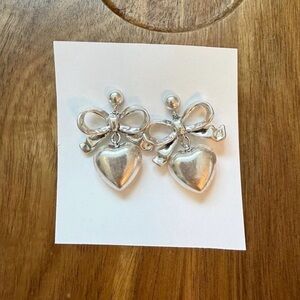 Clare V -  Heart Drop Earrings - Silver